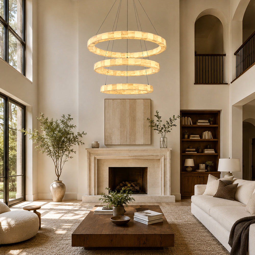 Orba Alabaster 3 Tiered Round Chandelier 39.4"D
