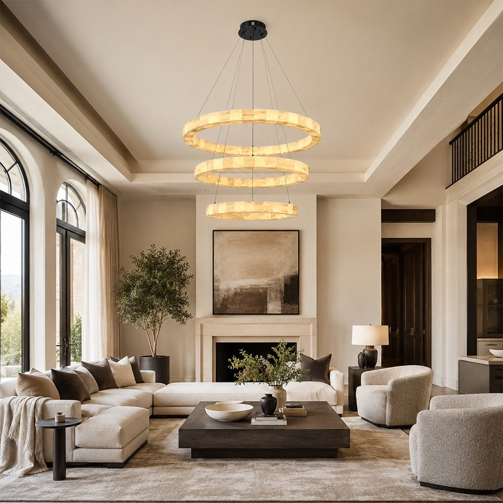 Orba Alabaster 3 Tiered Round Chandelier 47.3"D