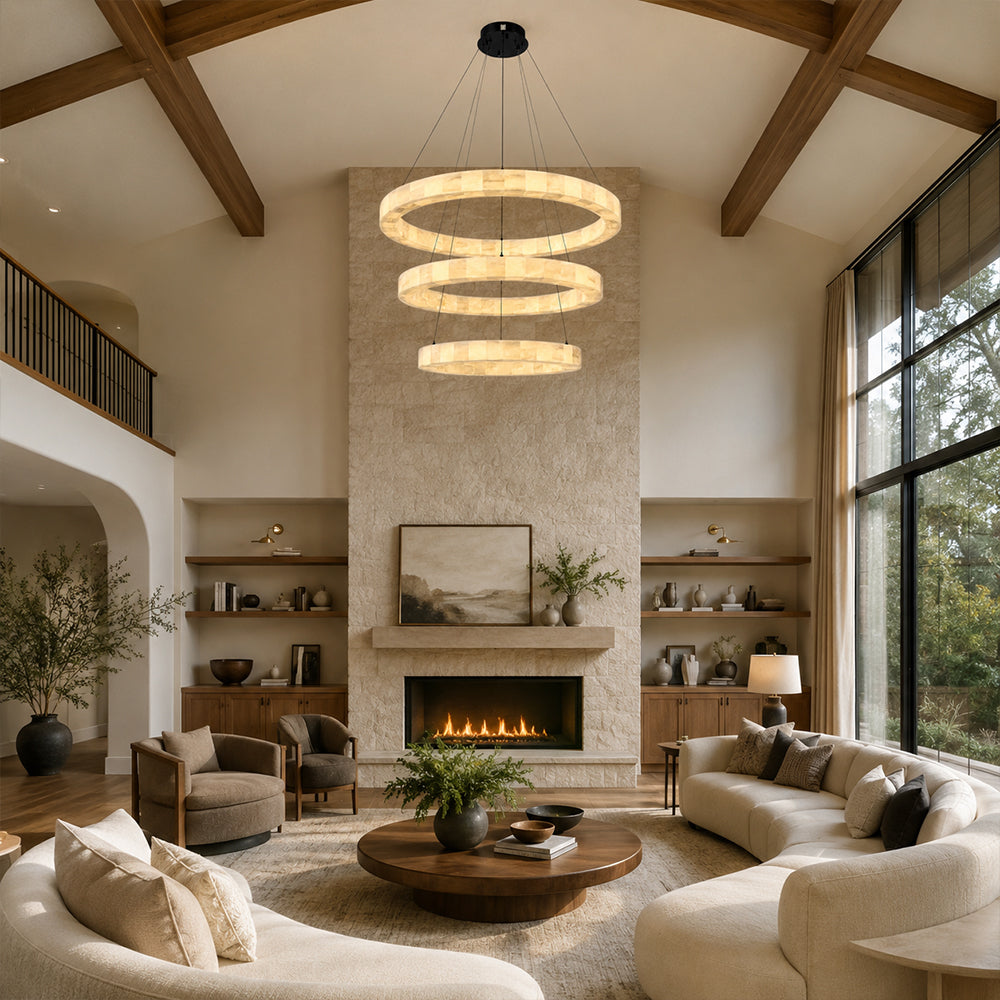 Orba Alabaster 3 Tiered Round Chandelier 31"D