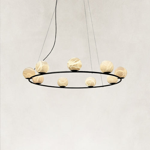Orbital Cluster Alabaster 9-Light Chandelier 39