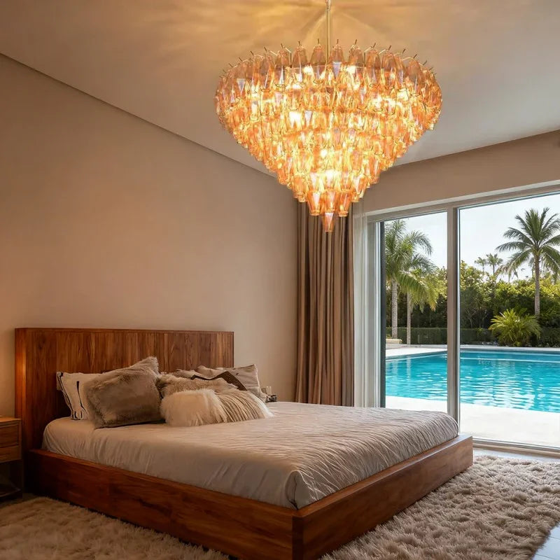 Oris Drop Round Crystal Glass Chandelier 36"D