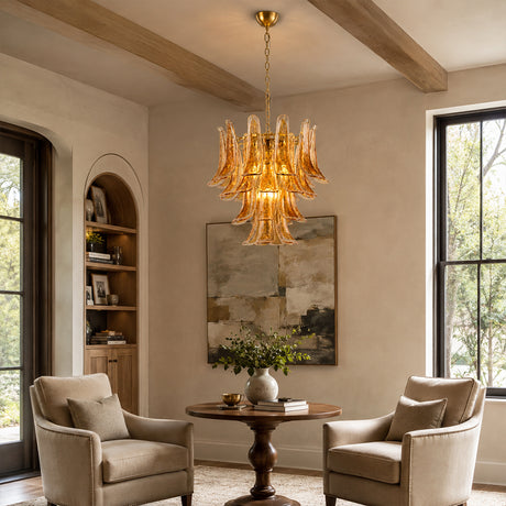 Orlena Amber Glass Petal Round Chandelier 23.6"D