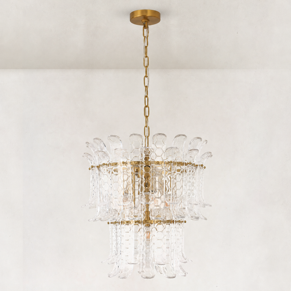 Orya Glass Curved 2-Tier Round Chandelier 20"D