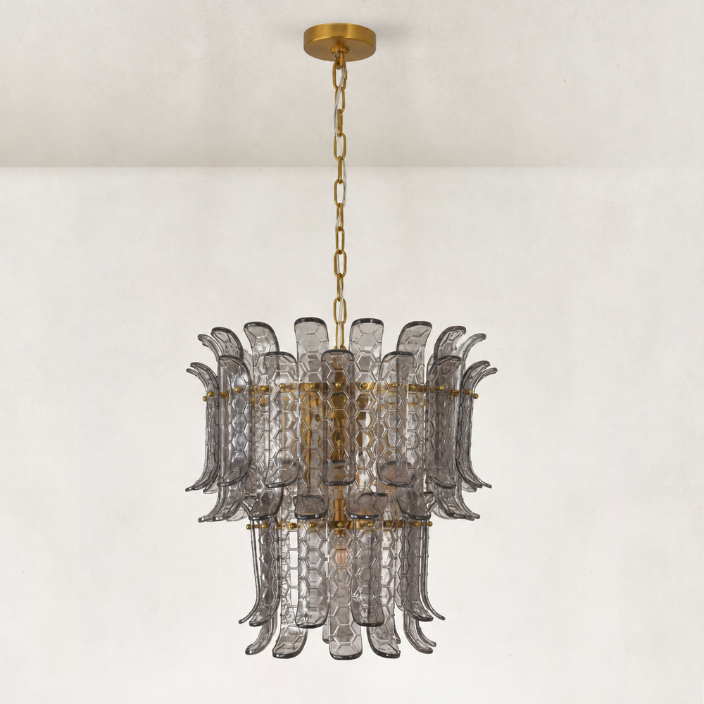 Orya Glass Curved 2-Tier Round Chandelier 20"D