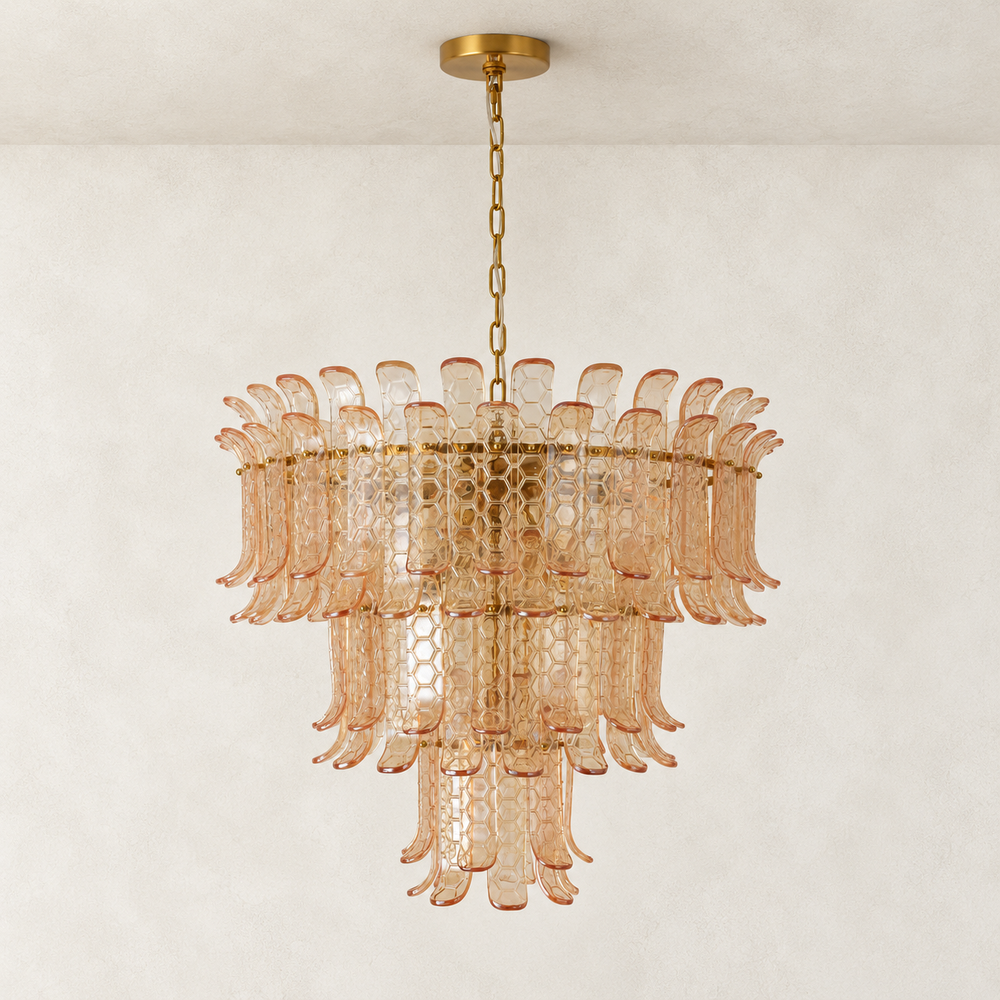Orya Glass Curved 3-Tier Round Chandelier 30"D