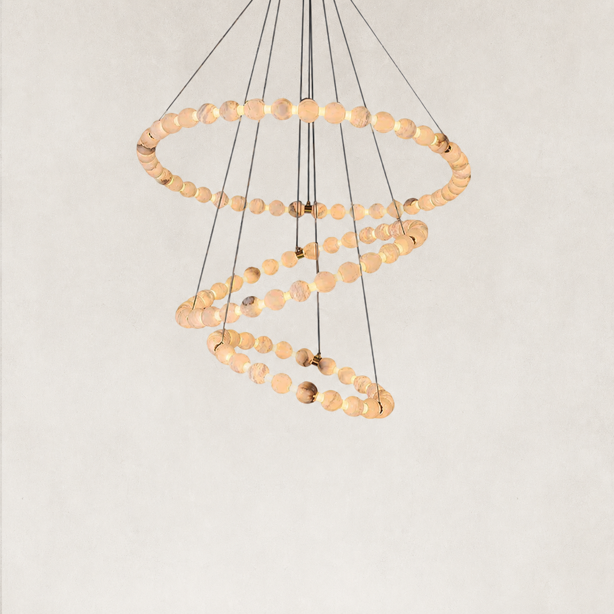 Pearl Triple Circle Alabaster Chandelier 40"D