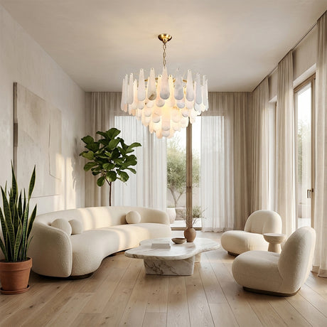 Raine Natural Alabaster Round Tiered Chandelier 35“D