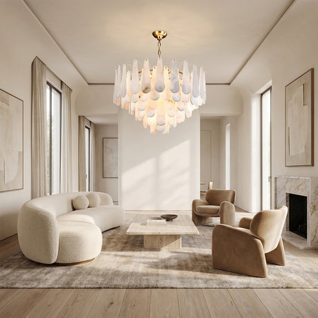 Raine Natural Alabaster Round Tiered Chandelier 47“D