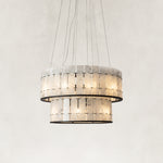 Selene Blue Crystal Marble Double-Tier Round Chandelier 24"D