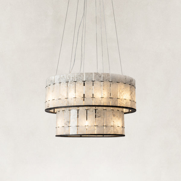 Selene Blue Crystal Marble Double-Tier Round Chandelier 24"D
