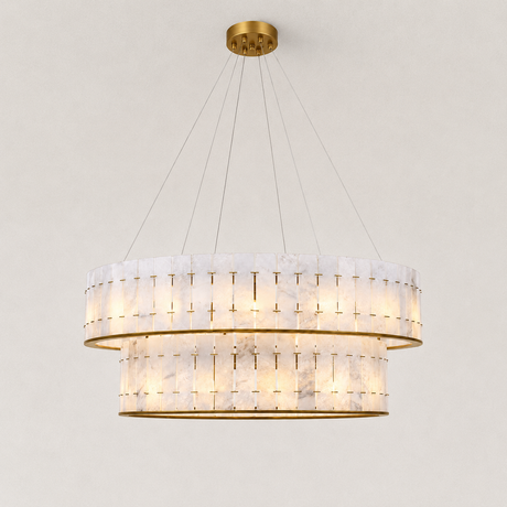 Selene Blue Crystal Marble Double-Tier Round Chandelier 33"D