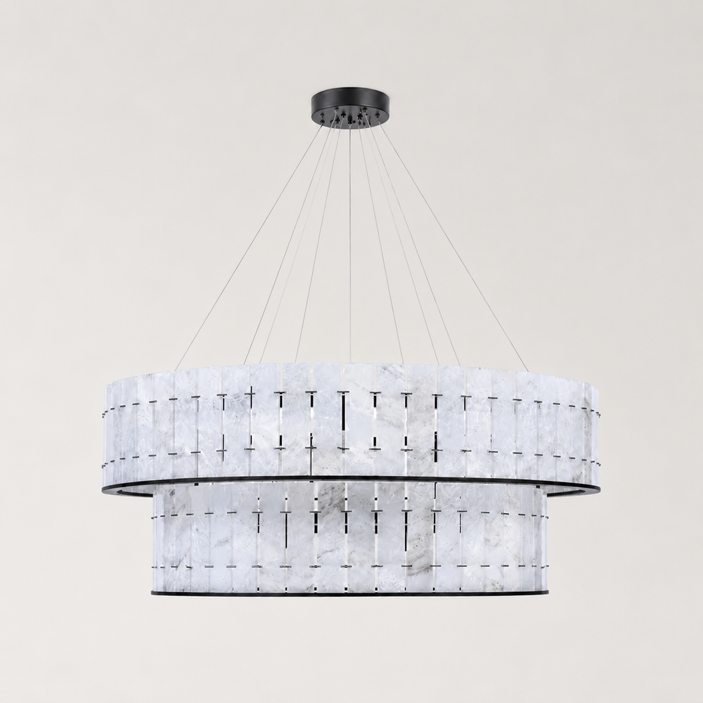 Selene Blue Crystal Marble Double-Tier Round Chandelier 33"D
