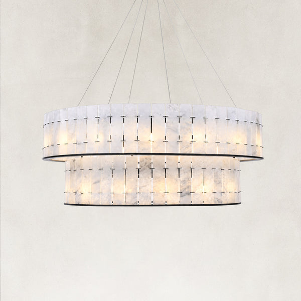 Selene Blue Crystal Marble Double-Tier Round Chandelier 33"D