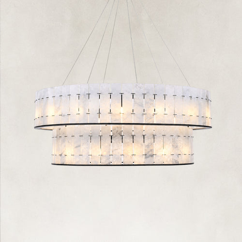 Selene Blue Crystal Marble Double-Tier Round Chandelier 33