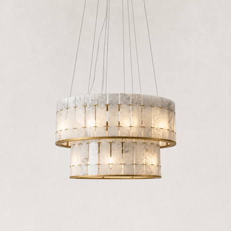 Selene Blue Crystal Marble Double-Tier Round Chandelier 24"D
