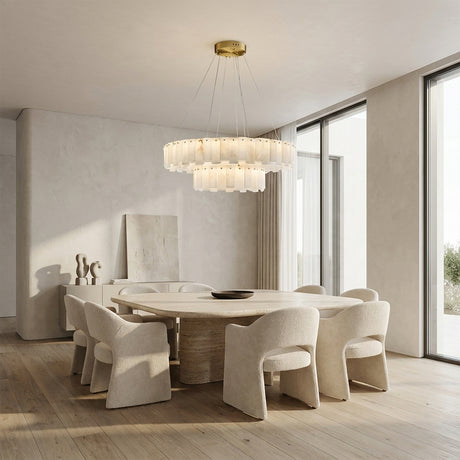 Serene Pillar Natural Alabaster 2-Tier Ring chandelier 32"D