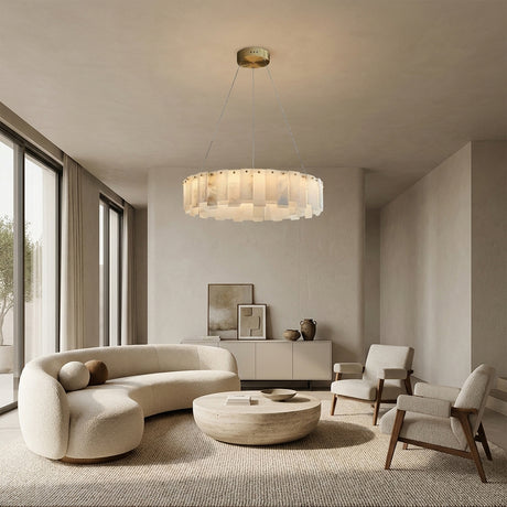 Serene Pillar Natural Alabaster Ring chandelier 24"D