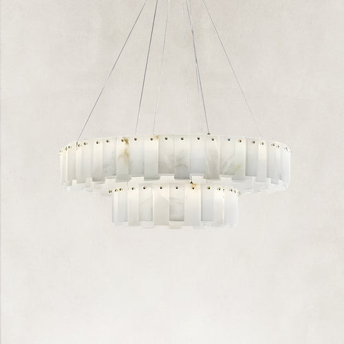 Serene Pillar Natural Alabaster 2-Tier Ring chandelier 32