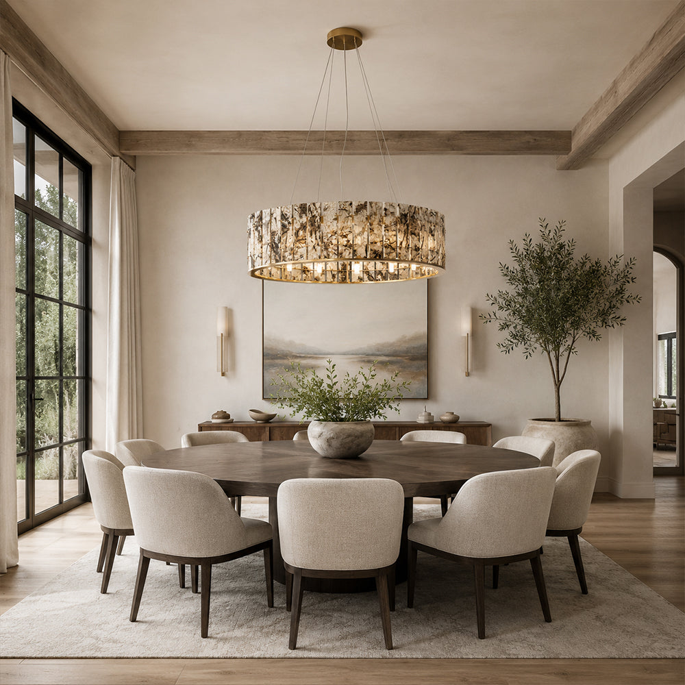 Snow Mountain White Marble Round Chandelier 31.4"D