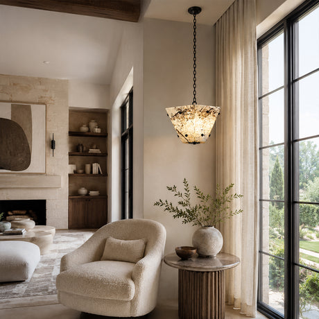 Snow Mountain White Marble Faceted Bowl Round Chandelier 15.7"D