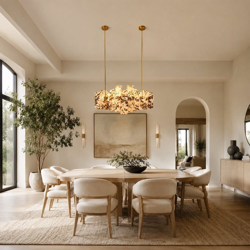 Snow Mountain White Marble Sculptural Linear Chandelier 27.5"L