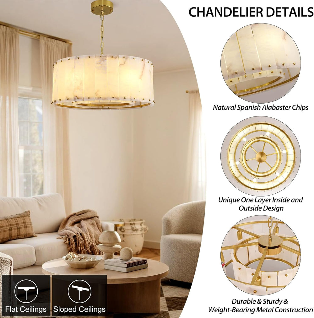 Solara Alabaster Round Chandelier 24"D