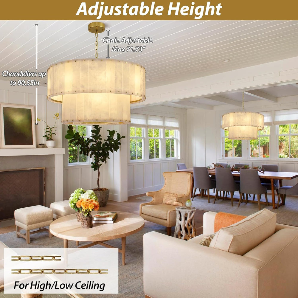 Solara Alabaster 2-Tier Round Chandelier 32"D