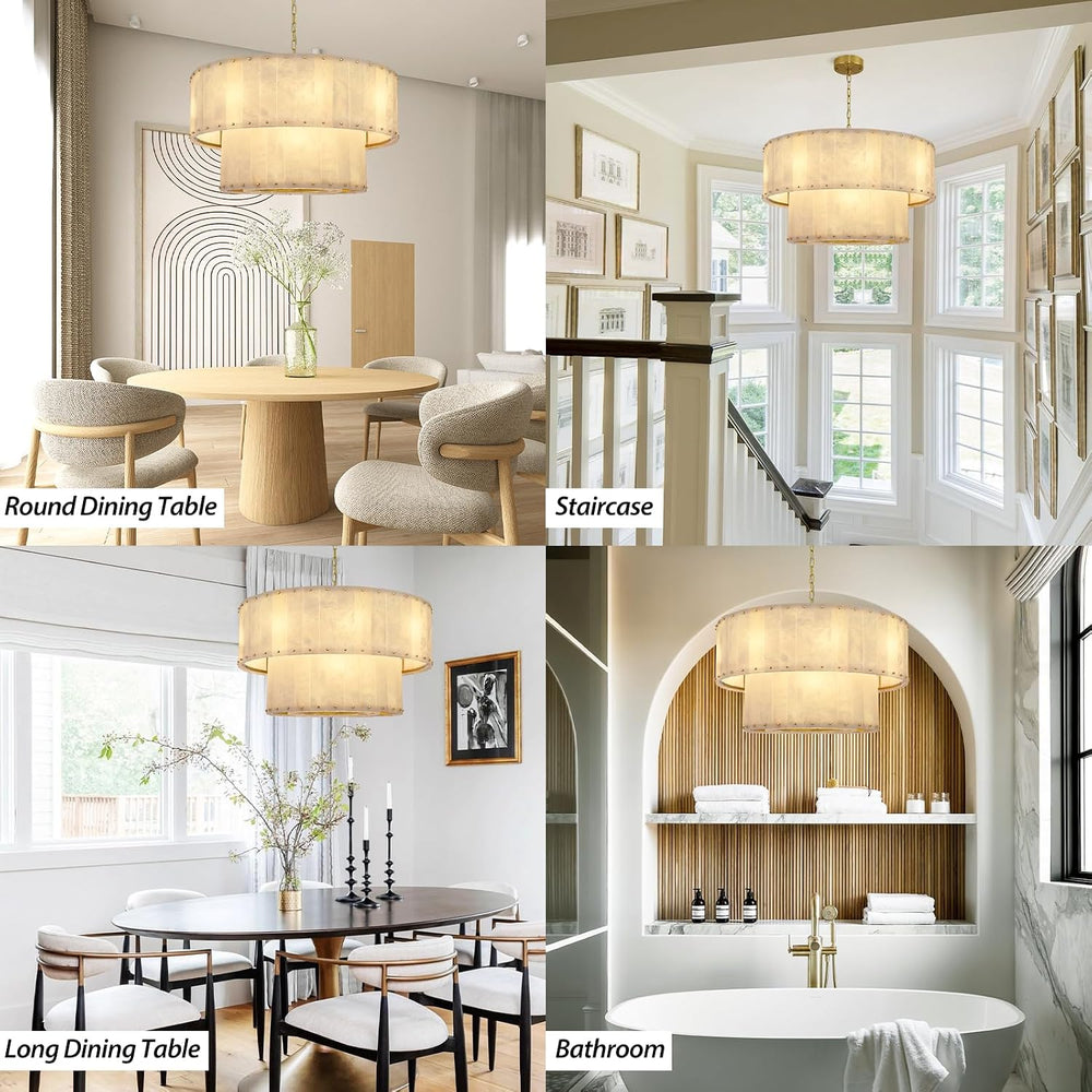 Solara Alabaster 2-Tier Round Chandelier 32"D
