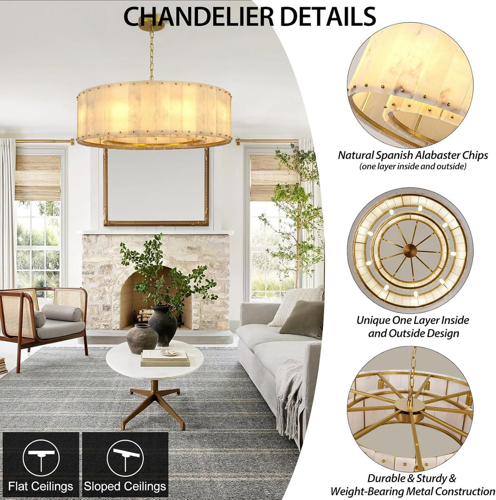 Solara Alabaster Round Chandelier 32"D
