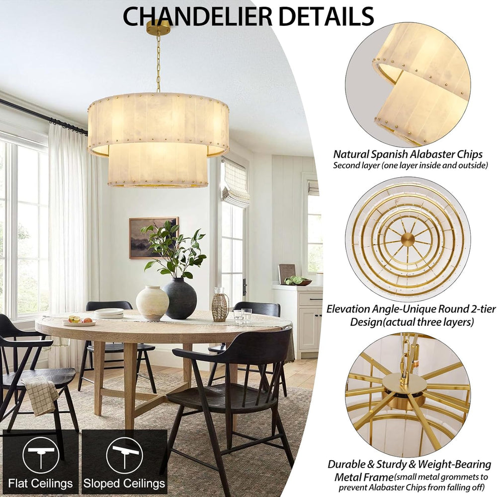 Solara Alabaster 2-Tier Round Chandelier 32"D