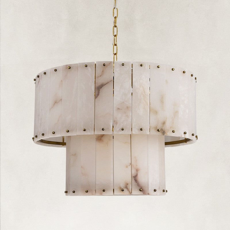 Solara Alabaster 2-Tier Round Chandelier 24"D