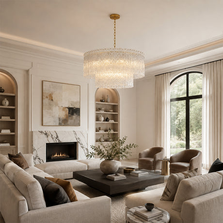 Solira Textured Glass 2-Tiered Round Chandelier 48"D