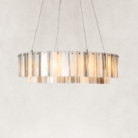 Symons Linear Calacatta Gold Marble Double-Tier Round Chandelier 31"D