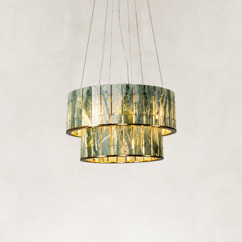 Victoria Green Marble Two-tier Round Chandelier 25.5