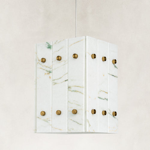 Webber Emerald White Marble  Square Pendant 6.6“L