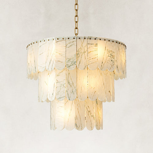 Webber Emerald White Marble Three-Tier Round Chandelier 33