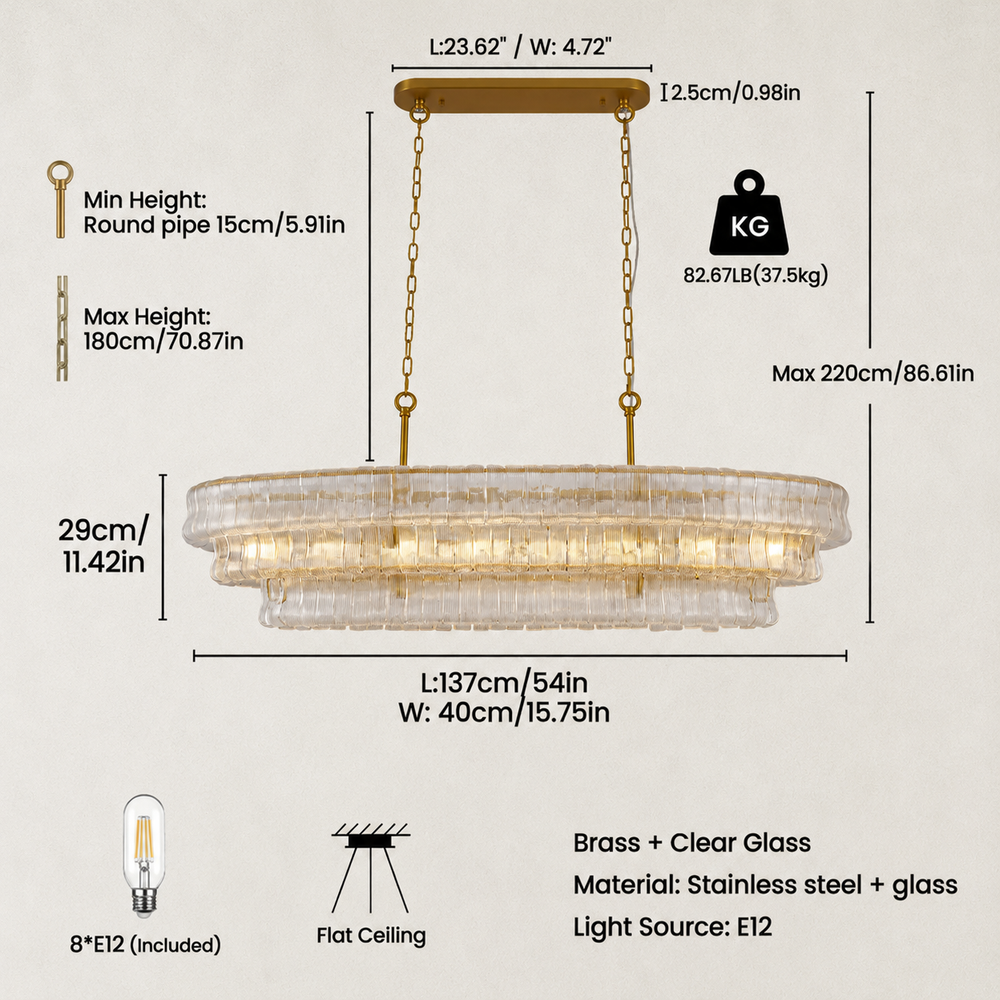GeoLume Fluted Glass Rectangle Chandelier 54"W