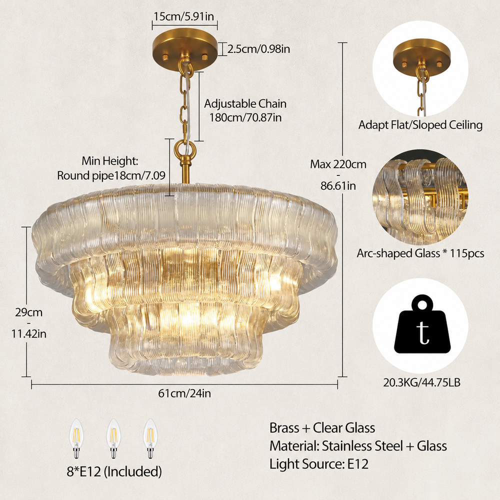 GeoLume Fluted Glass Round Chandelier 24"D